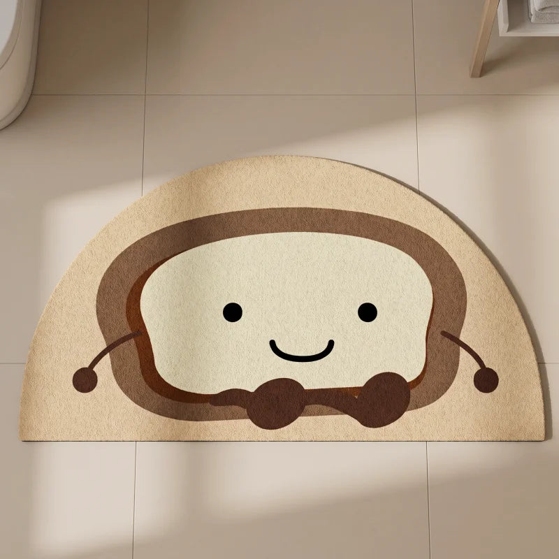 tapis de bain demi lune beige en diatomite posé devant une douche, style épuré et chaleureux